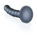 Gunmetal gray 5-inch beaded silicone G-spot dildo with strong suction cup base on white background.