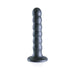 Gunmetal gray 5-inch beaded silicone G-spot dildo with suction cup base on white background.