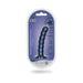 Metallic blue beaded silicone G-spot dildo in clear packaging with Ouch! branding and product details.