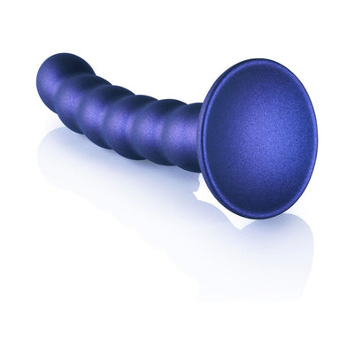 Metallic blue 5-inch beaded silicone G-spot dildo with a strong suction cup base on a white background.