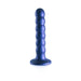 Metallic blue 5-inch beaded silicone G-spot dildo with suction cup base on white background.