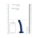 Metallic blue beaded silicone G-spot dildo with suction base shown next to size comparison of soda can and lipstick.