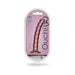 Rose gold beaded silicone G-spot dildo with suction base in clear packaging on a pink background.