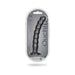 Gunmetal gray beaded silicone 8-inch G-spot dildo in clear retail packaging with suction base.
