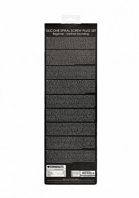 Back packaging of Shots Ouch Beginner Urethral Sounding Silicone Spiral Screw Plug Set with detailed product information.