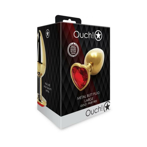 Shots Ouch! Heart Gem Butt Plug Large Gold/ruby Red | SexToy.com