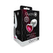 Packaging box of Ouch! medium silver metal butt plug with a pink heart-shaped gem base.