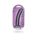 Metallic purple smooth silicone 7-inch G-spot dildo with suction base in clear packaging on purple background.