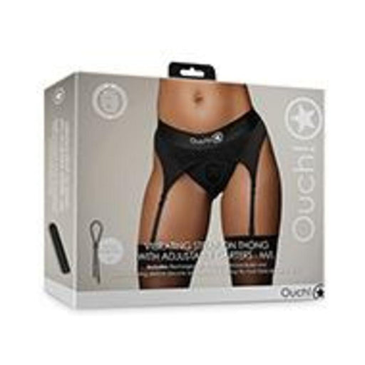 Shots Ouch Vibrating Strap On Thong W/adjustable Garters - Black M/l - SexToy.com