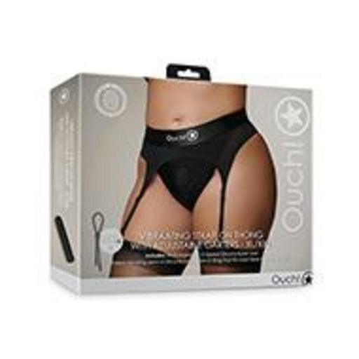Shots Ouch Vibrating Strap On Thong W/adjustable Garters - Black Xl/xxl - SexToy.com