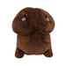 Brown plush pillow with a cute smiling face and pink cheeks, designed as a humorous soft toy.