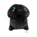 Black plush novelty pillow with a smiling face and blue eyes, designed as a playful short penis shape.