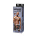 Packaging box of Safaree Signature Cock 12-inch vibrating dildo with image of shirtless man and product details.
