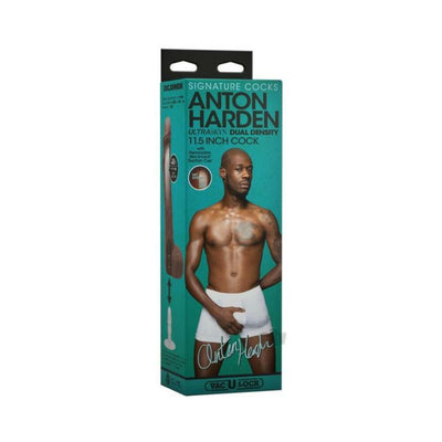 Packaging box for Anton Harden Signature Cocks 11.5 inch dual density ULTRASKYN dildo with removable suction cup.