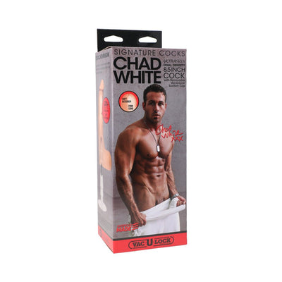 Packaging box for Chad White Signature Cocks 8.5 inch Ultraskyn dildo with dual density and suction cup base.