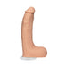 Realistic 8.5-inch flesh-tone dildo with suction cup base and detailed texture for lifelike feel and hands-free use.