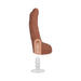 Caramel-colored realistic dildo with removable Vac-u-lock suction cup and dual-density design shown with internal structure cutaway.