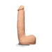 Vanilla-colored 9-inch lifelike dildo with suction cup base and realistic texture in upright position on white background.