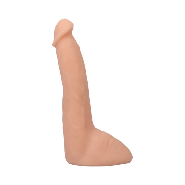 Vanilla-colored 8-inch realistic dildo with lifelike texture and removable suction cup base.