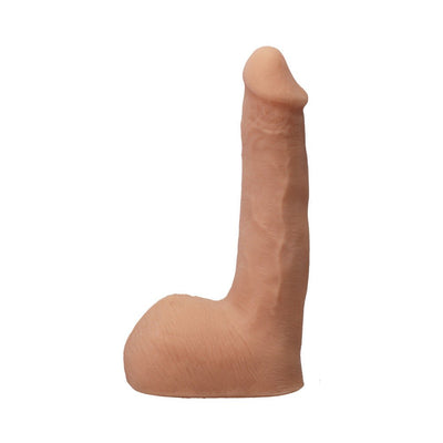 Realistic 8-inch Ultraskyn dildo with detailed veins and removable suction cup base for hands-free use.
