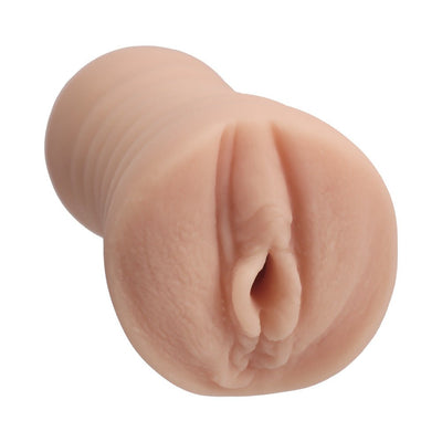 Handheld Adira Allure Ultraskyn pocket stroker in realistic skin tone with detailed texture and lifelike design.