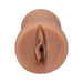 Vanilla-colored handheld pocket stroker with lifelike texture and realistic design for intimate use.