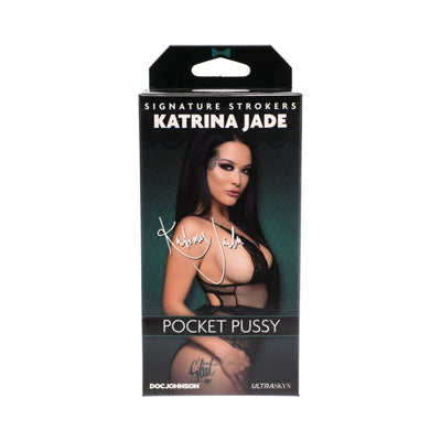 Packaging box for Signature Strokers Katrina Jade Ultraskyn Pocket Pussy in vanilla color with model image and branding.