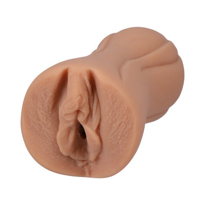Vanilla-colored handheld textured pocket stroker modeled from Madison Morgan's body in lifelike ULTRASKYN material.