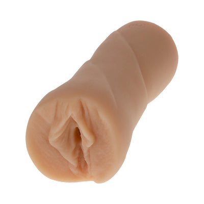 Compact beige Ultraskyn pocket stroker modeled after Natasha Nice with a soft, textured interior and ergonomic design.