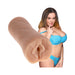 Ultraskyn pocket pussy in vanilla color with model in blue lace lingerie on white background