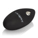 Black silicone remote control with silver button and CalExotics logo, designed for discreet wireless operation.