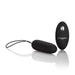 Black silicone remote control bullet vibrator with easy retrieval cord and compact wireless remote.