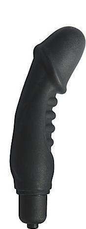 Silicone Ribbed Vibrating Penis Black | SexToy.com