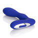 Blue silicone wireless prostate massager with ergonomic shape and easy push button control panel.