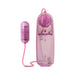 Pink translucent Silver Bullet Mini Vibrator with wired power control dial and compact bullet design.