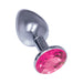 Silver stainless steel beginner plug with a pink jeweled base for stylish and comfortable intimate play.