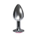 Silver stainless steel beginner plug with tapered shape and pink jewel base on white background