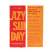 Simply Sexy Lazy Sunday pheromone perfume packaging in bold orange and red with product details and usage instructions.