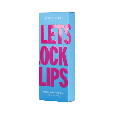 Simply Sexy Let's Lock Lips pheromone perfume in blue and pink packaging, 0.3 fl oz bottle size.