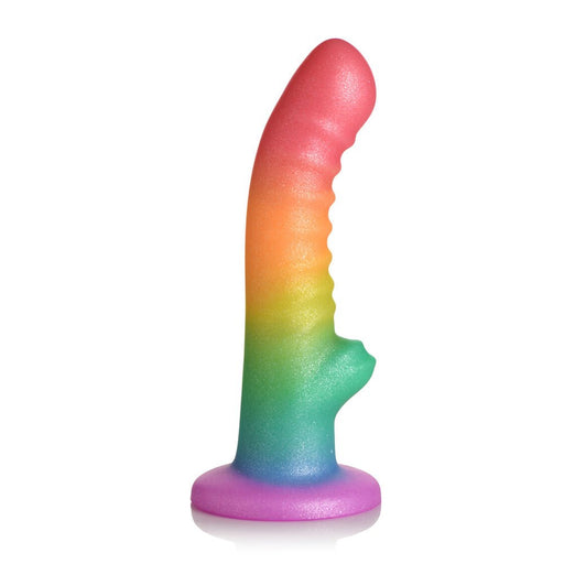 Simply Sweet Ribbed 6.5 In. Silicone Dildo Rainbow - SexToy.com