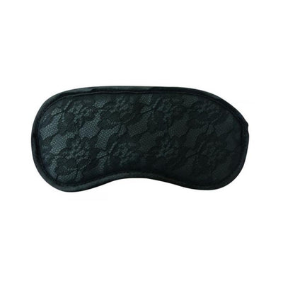 Black lace blindfold with floral pattern and soft edging for a comfortable fit.