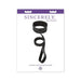Black lace-patterned locking collar and matching leash set displayed on white packaging with purple accents.