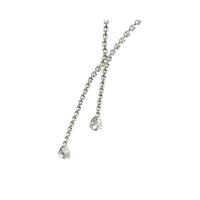 Silver-tone teardrop crystal nipple clips connected by an 18-inch sparkling rhinestone chain.