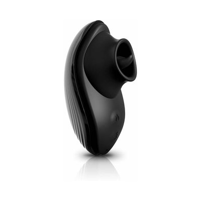 Black ergonomic silicone rimming stimulator with textured grip and control buttons on the side.