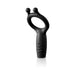 Black silicone vibrating super C-ring with dual rounded nodes and textured grip on the handle.