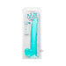 Size Queen 12 Blue flexible adult toy with suction cup base in clear packaging and measurement scale.