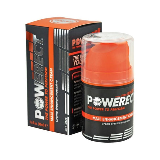 Skins Powerect male enhancement cream in 1.6 fl. oz. pump bottle with black and orange packaging.