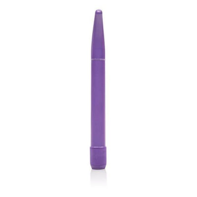 Slim, purple, slender G-spot vibrator with smooth tapered tip and twist base control on white background.