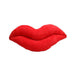 Red plush pillow shaped like full lips, soft and medium-sized for decorative comfort.
