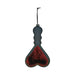 Black paddle with a red furry heart detail and a wrist strap for easy handling.